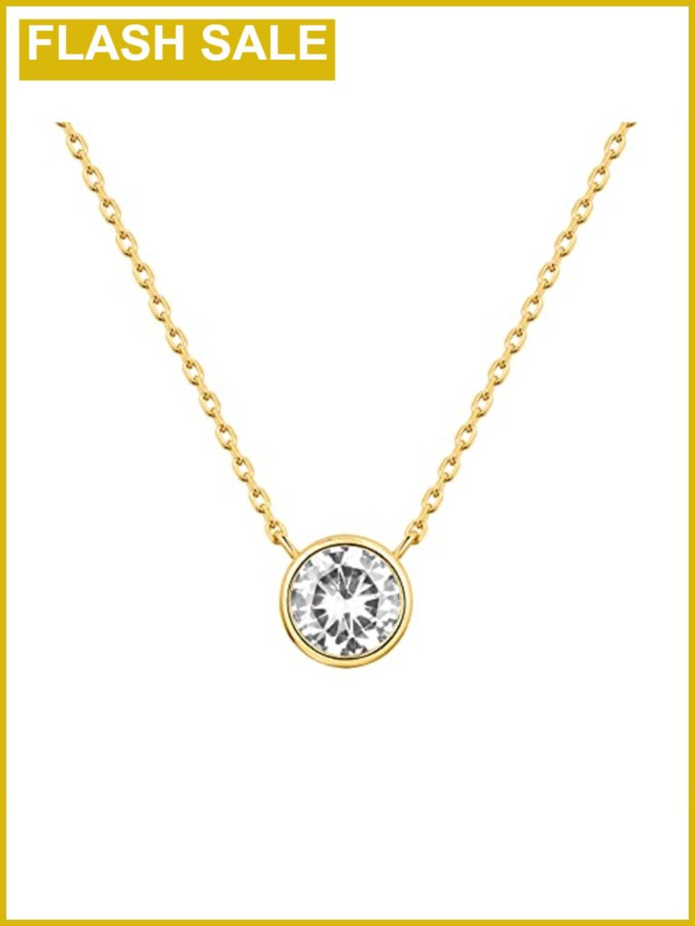 14K Gold Plated Bezel CZ Pendant Necklace Choker for Women Layering